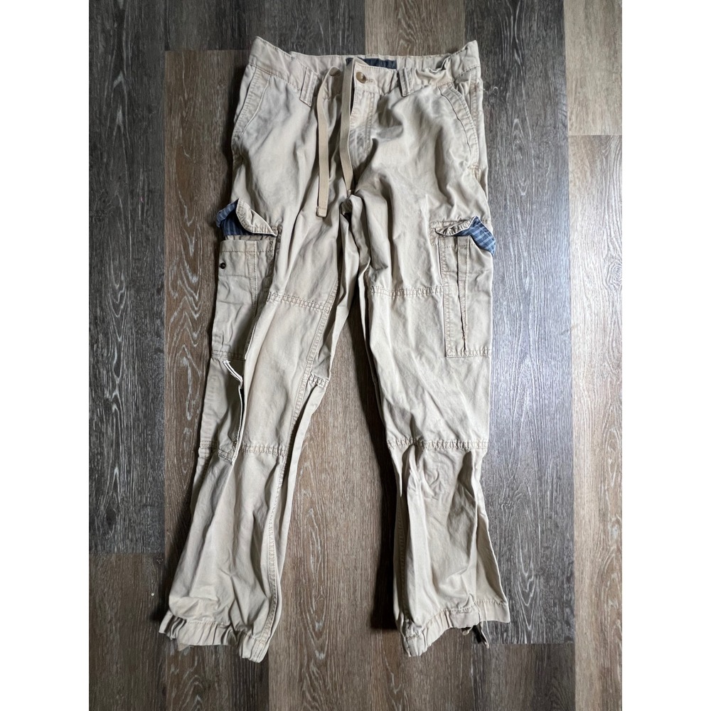 Old Navy Cargo Pants Mens 32x32 Tan Good Drawstring Waist Multi-Pocket Cotton
